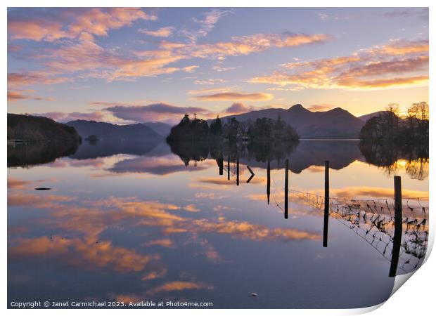 Sunset over Derwentwater Print by Janet Carmichael