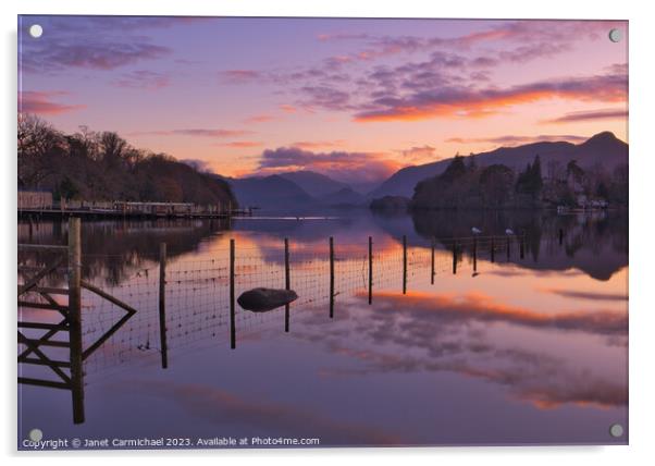 Derwentwater Sunset Acrylic by Janet Carmichael