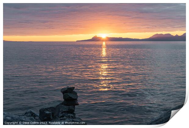 Sunset over the Isle of Eigg from north of Glenuig, Highlands, Scotland Print by Dave Collins
