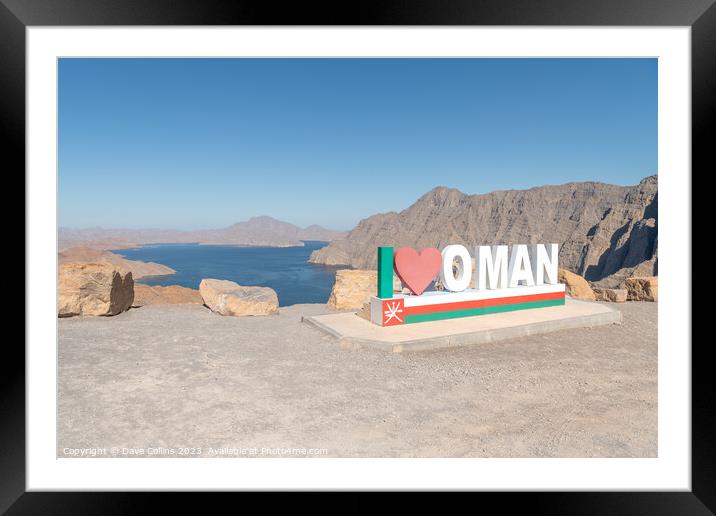 The I love Oman Sign over looking Khor Najd - Khawr Najd lagoon, Musandam, Oman Framed Mounted Print by Dave Collins