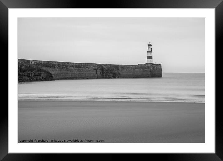 Seaham sea wall and Lighthouse Framed Mounted Print by Richard Perks