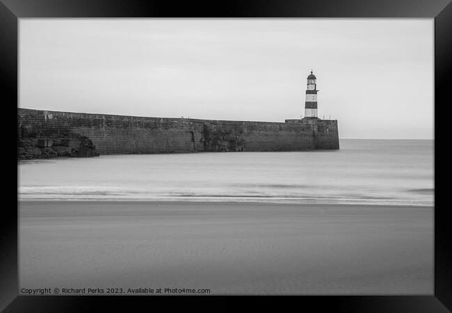 Seaham sea wall and Lighthouse Framed Print by Richard Perks