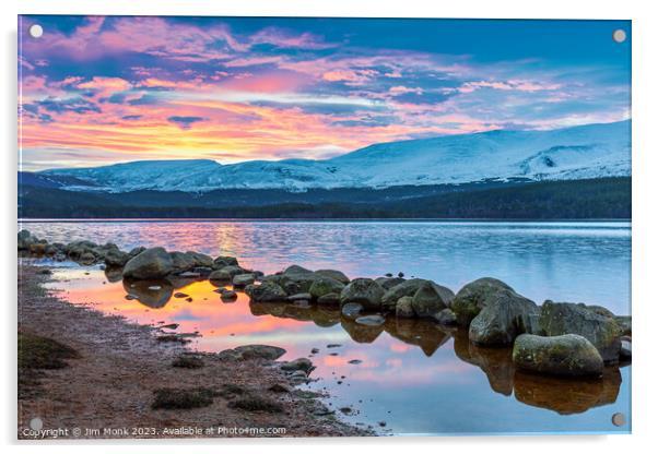 Loch Morlich Sunrise Acrylic by Jim Monk