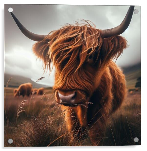 A close up of a Highland cow  Acrylic by Paddy 
