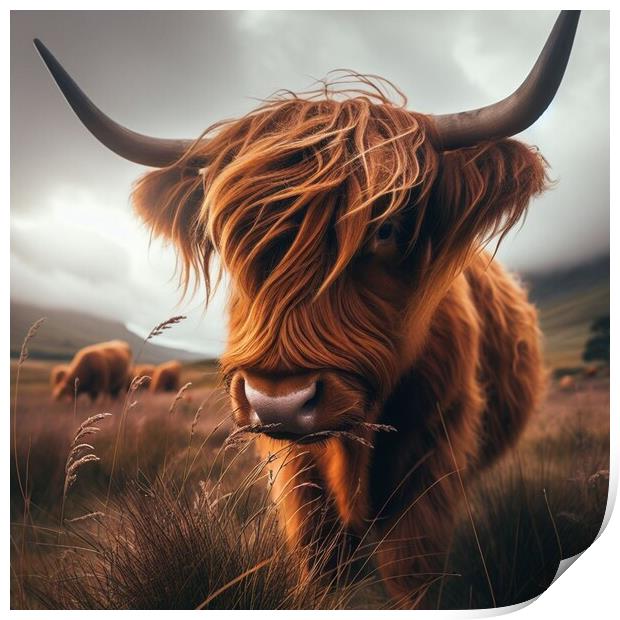 A close up of a Highland cow  Print by Paddy 
