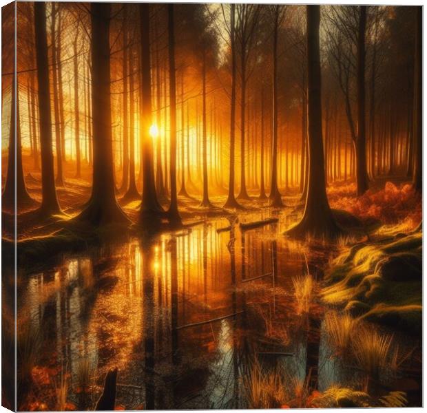 A crowded woodland area during sunset  Canvas Print by Paddy 