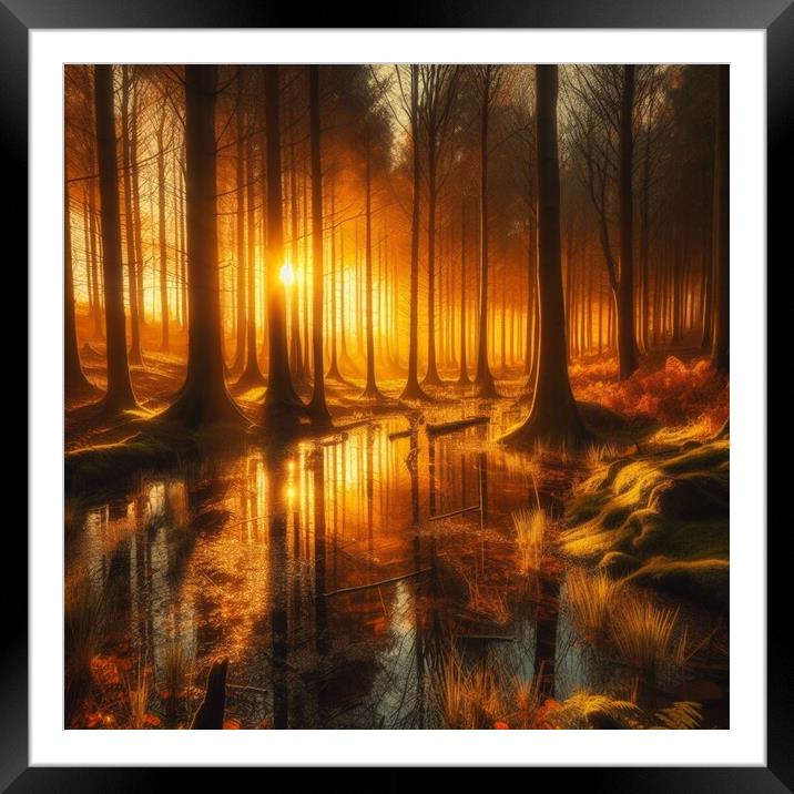 A crowded woodland area during sunset  Framed Mounted Print by Paddy 