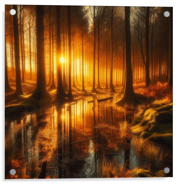 A crowded woodland area during sunset  Acrylic by Paddy 