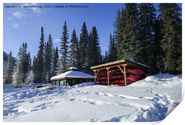 Emerald Lake Canoe and Boathouse Print by rawshutterbug 