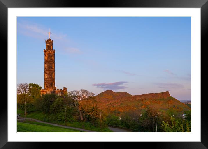 Nelson Monument And Arthur Seat In Edinburgh Framed Mounted Print by Artur Bogacki