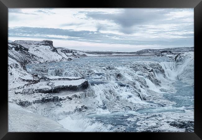 Majestic Frozen Waterfall,Gullfoss waterfall ,Icel Framed Print by kathy white