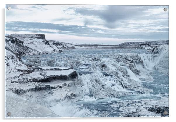 Majestic Frozen Waterfall,Gullfoss waterfall ,Icel Acrylic by kathy white
