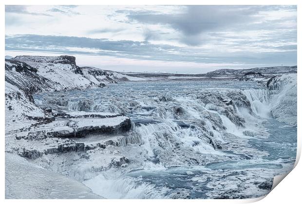 Majestic Frozen Waterfall,Gullfoss waterfall ,Icel Print by kathy white