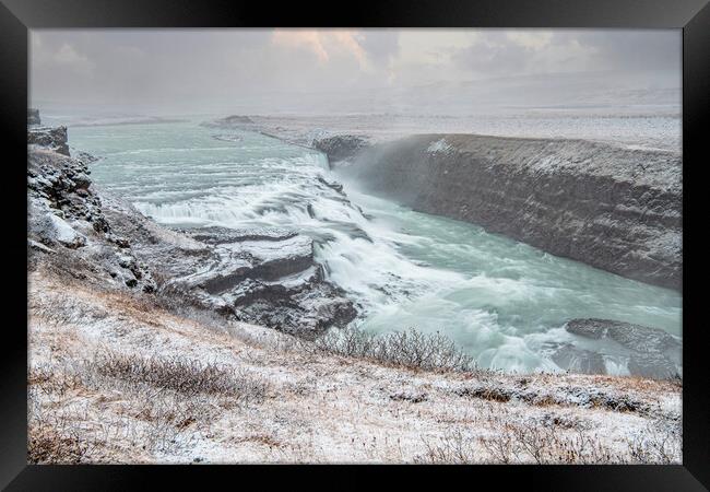 Gullfoss waterfall in Iceland Framed Print by kathy white
