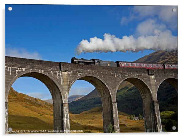 Jacobite Steam Train; Glenfinnan Viaduct; Lochaber Acrylic by Arch White