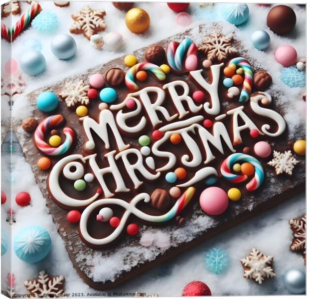 Ornate Merry Christmas Chocolate Cake Canvas Print by Engin Sezer