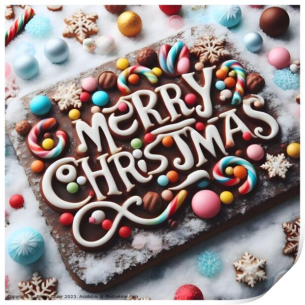 Ornate Merry Christmas Chocolate Cake Print by Engin Sezer