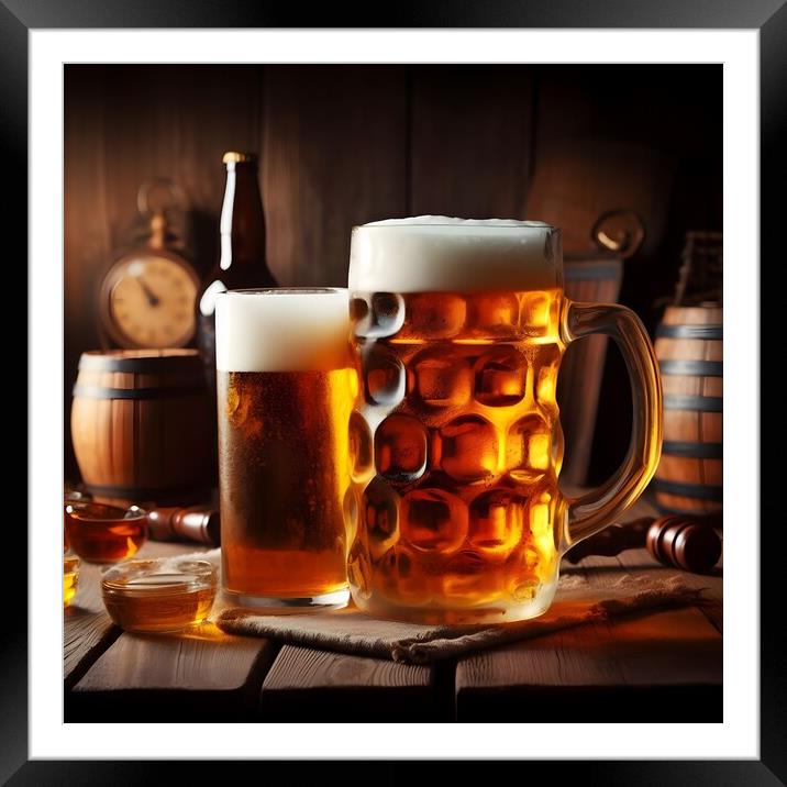 Pints full of beer in a pub, ultra realistic ai Framed Mounted Print by Engin Sezer