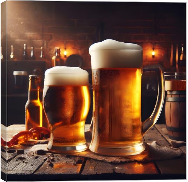 Pints full of beer in a pub, ultra realistic ai Canvas Print by Engin Sezer
