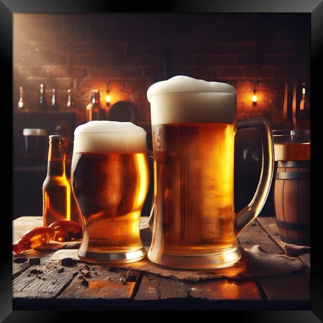 Pints full of beer in a pub, ultra realistic ai Framed Print by Engin Sezer
