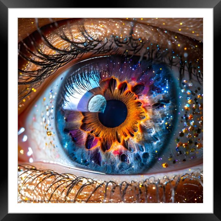 Woman eye macro looking at a planet or moon as fantastic ai art Framed Mounted Print by Engin Sezer