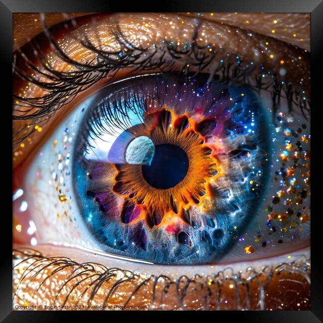 Woman eye macro looking at a planet or moon as fantastic ai art Framed Print by Engin Sezer