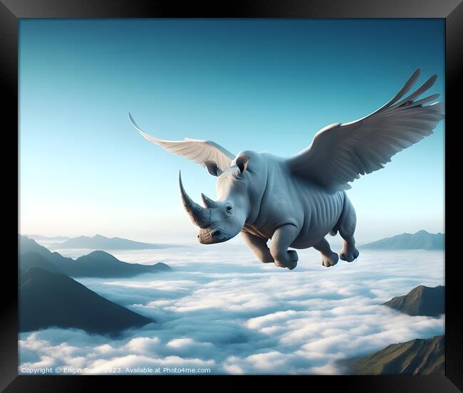 A huge flying rhino with bird wings as generative ai Framed Print by Engin Sezer