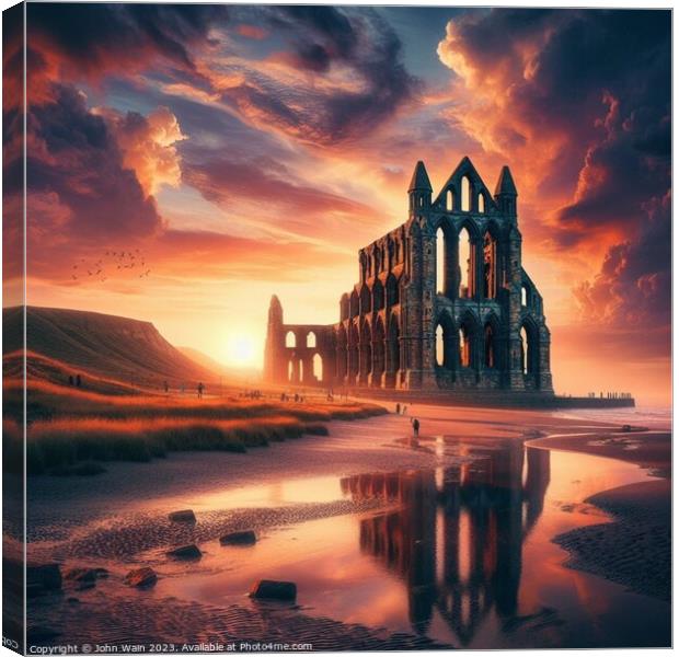 Whitby Abbey on the beach (AI Generated) Canvas Print by John Wain