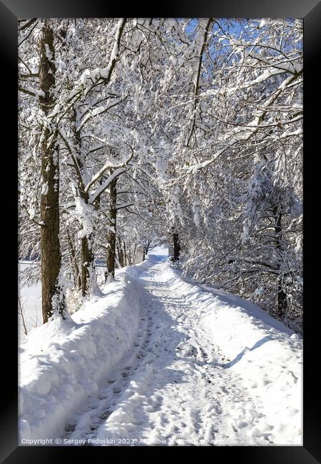 Road in the countryside after heavy snowfall in central Europe Framed Print by Sergey Fedoskin