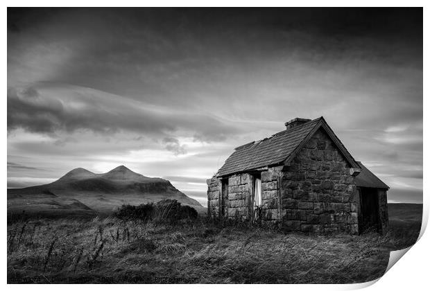 Elphin Bothy and Cul Mor Print by Dave Bowman
