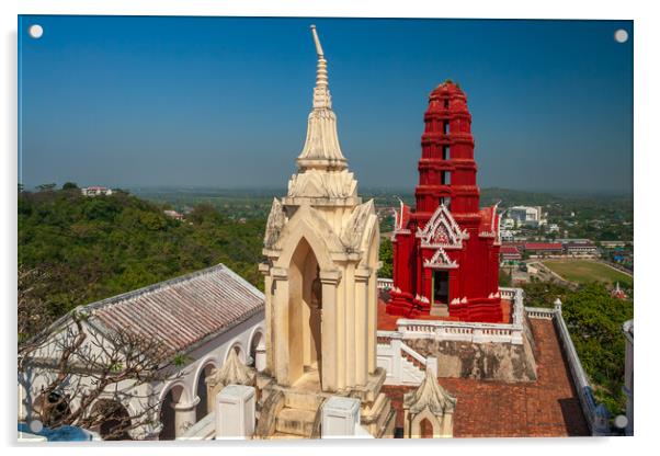 Red Pagoda Chedi Daeng In Phetchaburi Acrylic by Artur Bogacki