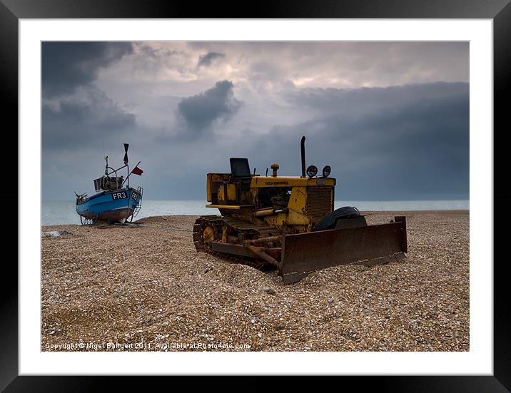 Fishing Boat and Bulldozer Framed Mounted Print by Nigel Bangert