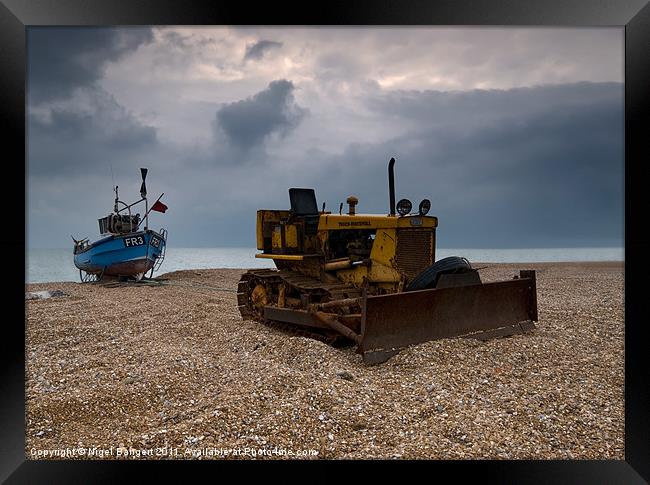 Fishing Boat and Bulldozer Framed Print by Nigel Bangert