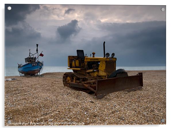 Fishing Boat and Bulldozer Acrylic by Nigel Bangert