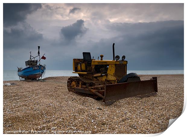 Fishing Boat and Bulldozer Print by Nigel Bangert