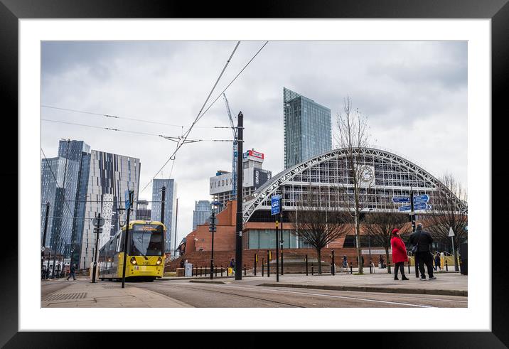 Tram passing Manchester Central Convention Complex Framed Mounted Print by Jason Wells