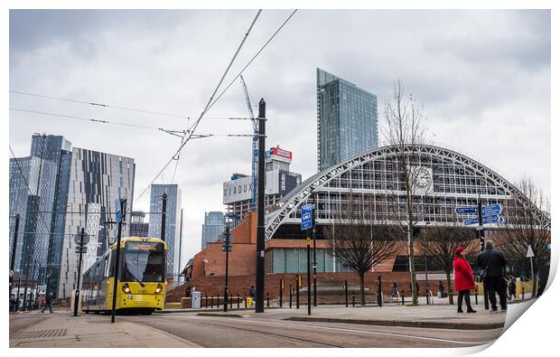 Tram passing Manchester Central Convention Complex Print by Jason Wells