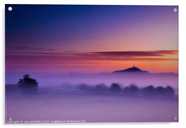 Glastonbury Tor in morning mist Acrylic by Les Schofield