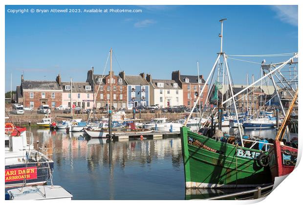 Boats moored in Arbroath harbour Print by Bryan Attewell
