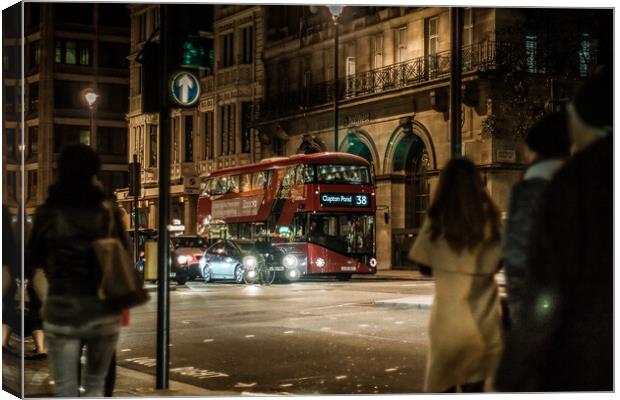 London bus at night  Canvas Print by Alan Matkin