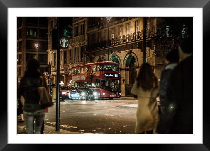 London bus at night  Framed Mounted Print by Alan Matkin
