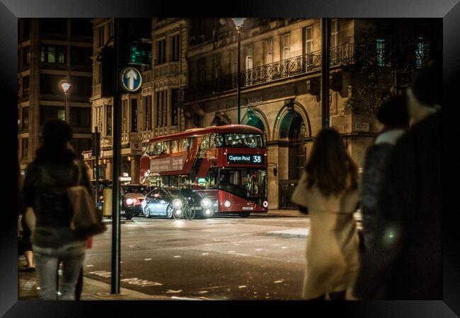 London bus at night  Framed Print by Alan Matkin