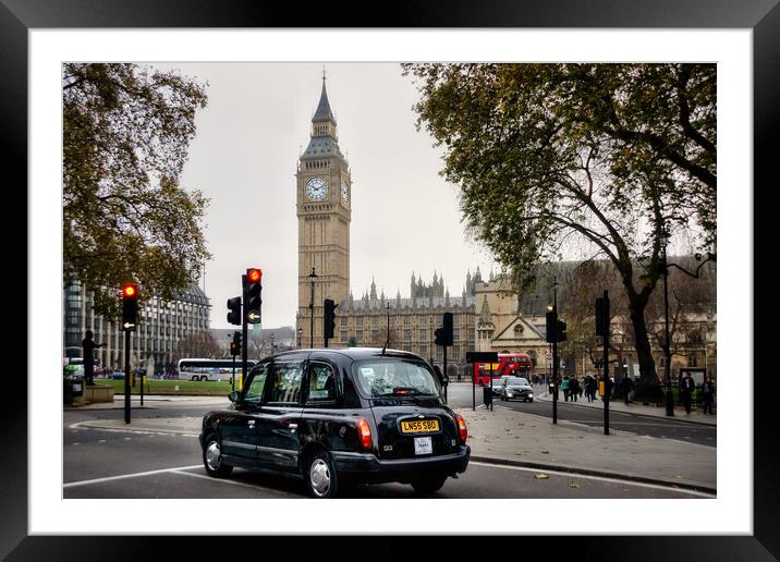 Black Cab and Big Ben Framed Mounted Print by Alan Matkin