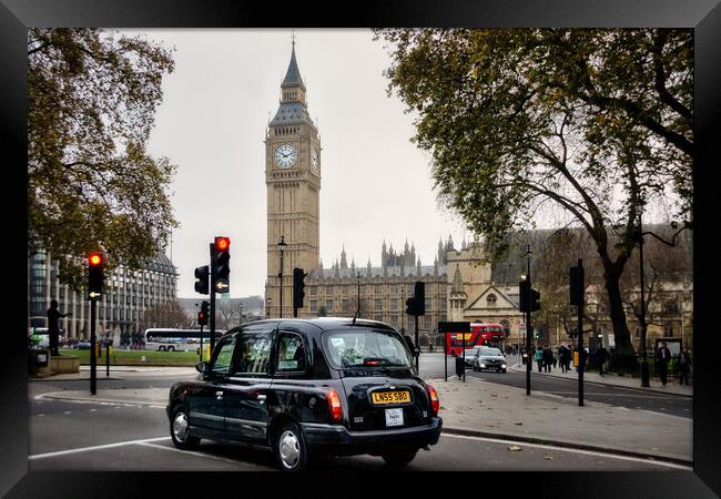 Black Cab and Big Ben Framed Print by Alan Matkin