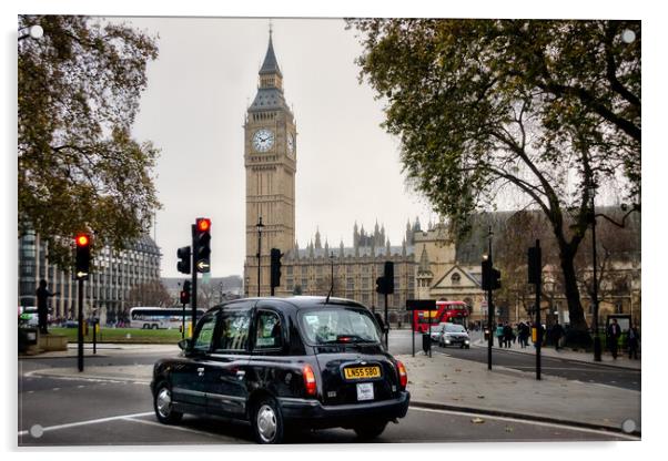 Black Cab and Big Ben Acrylic by Alan Matkin