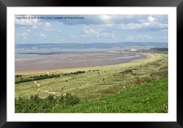 Whiteford Sands and Lighthouse from Cwm Ivy Tor Gower  Framed Mounted Print by Nick Jenkins