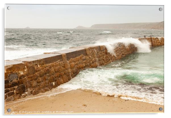 Breakwater at Sennen Cove Acrylic by Phil Lane