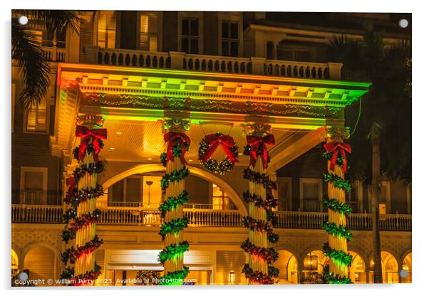 Illuminated Hotel Christmas Lights Waikiki Honolulu Hawaii Acrylic by William Perry