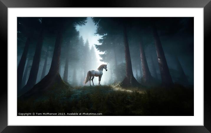 Mythical Unicorn in Forest  Framed Mounted Print by Tom McPherson