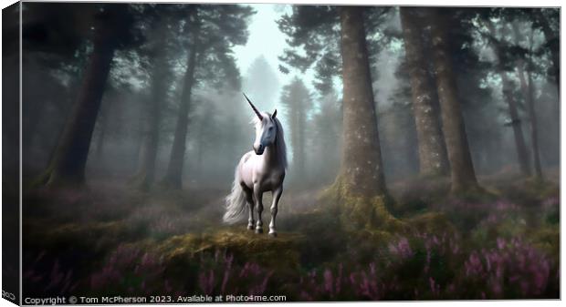 Mythical Unicorn in Forest Clearing Canvas Print by Tom McPherson